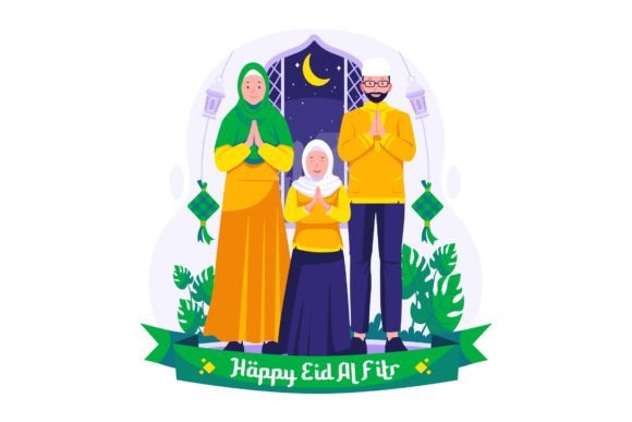 Family Greeting Eid Mubarak Illustration