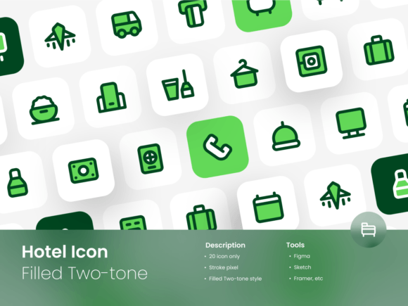 Hotel Icon Set Filled Two-Tone Style Graphics