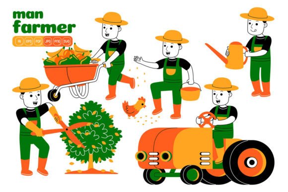 Man Farmer Vector Pack 04 Graphics for Crafting