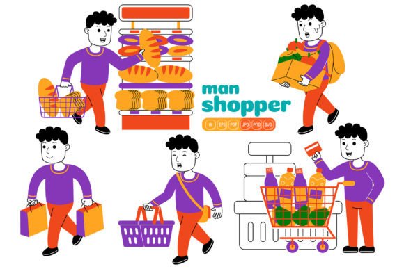 Man Shopper Vector Pack 01 Graphics