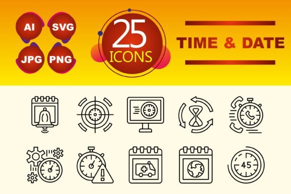 Time and Date Icons for Embroidery