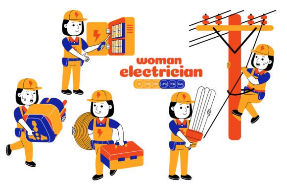 Woman Electrician Vector Pack 04: A Graphic Design Asset for Modern Branding
