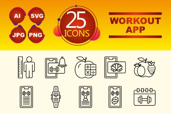 Workout App Icons for Embroidery